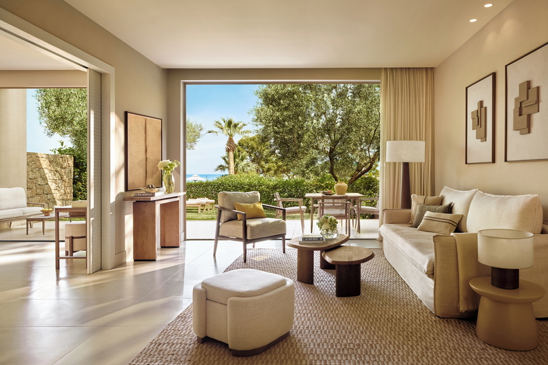 Tiara Holidays - Sani Club - one bedroom bungalow suite private garden pool front living room
